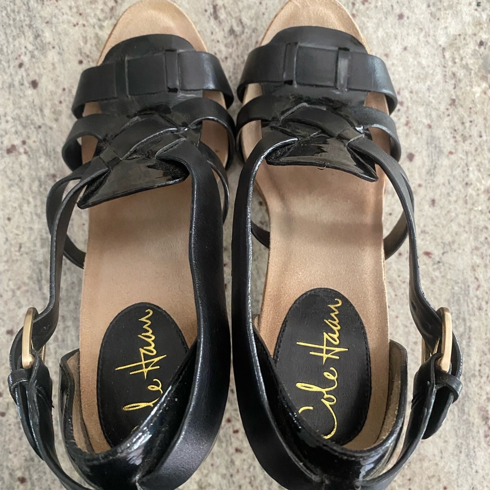 Cole Haan, black strappy heels, size 5